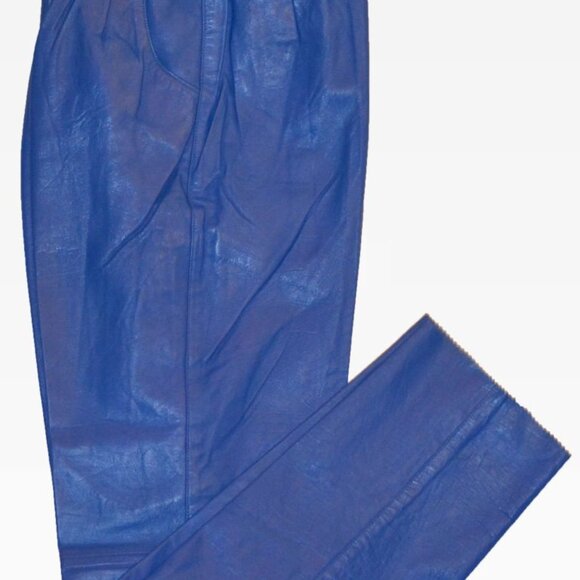 Women’s Black Soft Leather Pleated Dress Pants with Open Hem Plus Size 16 Colors - Picture 10 of 16